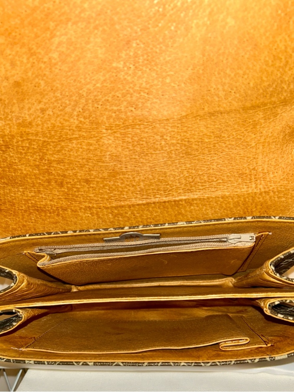 Nina Ricci Brown & Tan Patterned Canvas Satchel with Gold 'N' Logo - Picture 7 of 8